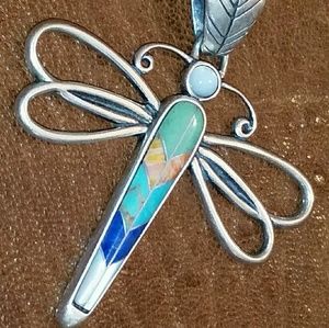 Multi-Stone Inlay | 925 Silver Dragonfly Pendant